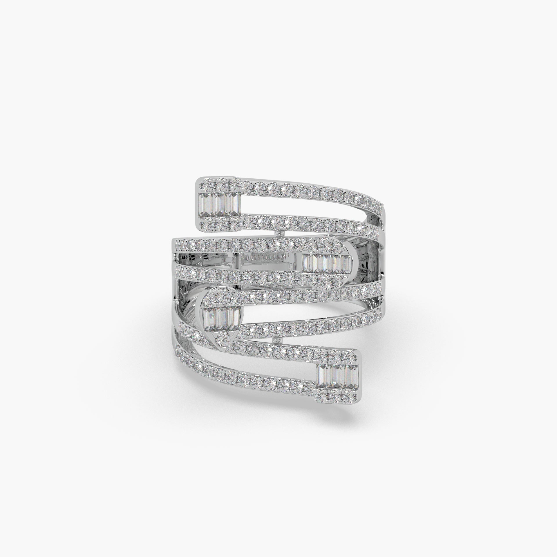 Guru Jewel's Round And Bugget Diamond Studded Attractive Silver Ring For her