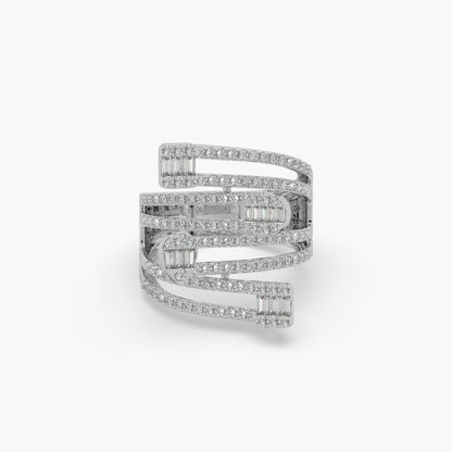 Guru Jewel's Round And Bugget Diamond Studded Attractive Silver Ring For Her