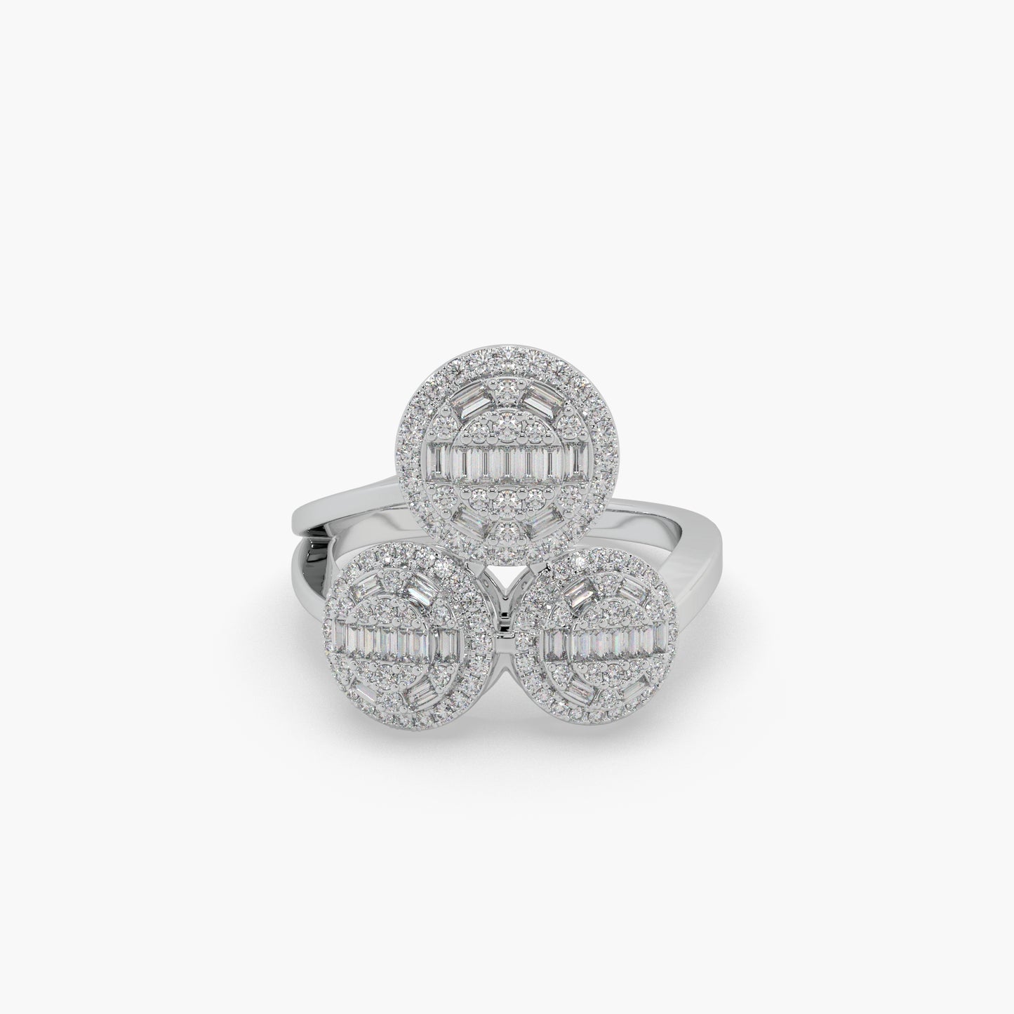 Guru Jewel's Round And Bugget Diamond Studded Captivating Silver Ring For Her