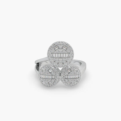 Guru Jewel's Round And Bugget Diamond Studded Captivating Silver Ring For Her