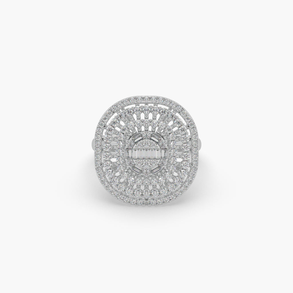 Guru Jewel's Round And Bugget Diamond Studded Fascinating Silver Ring For Her