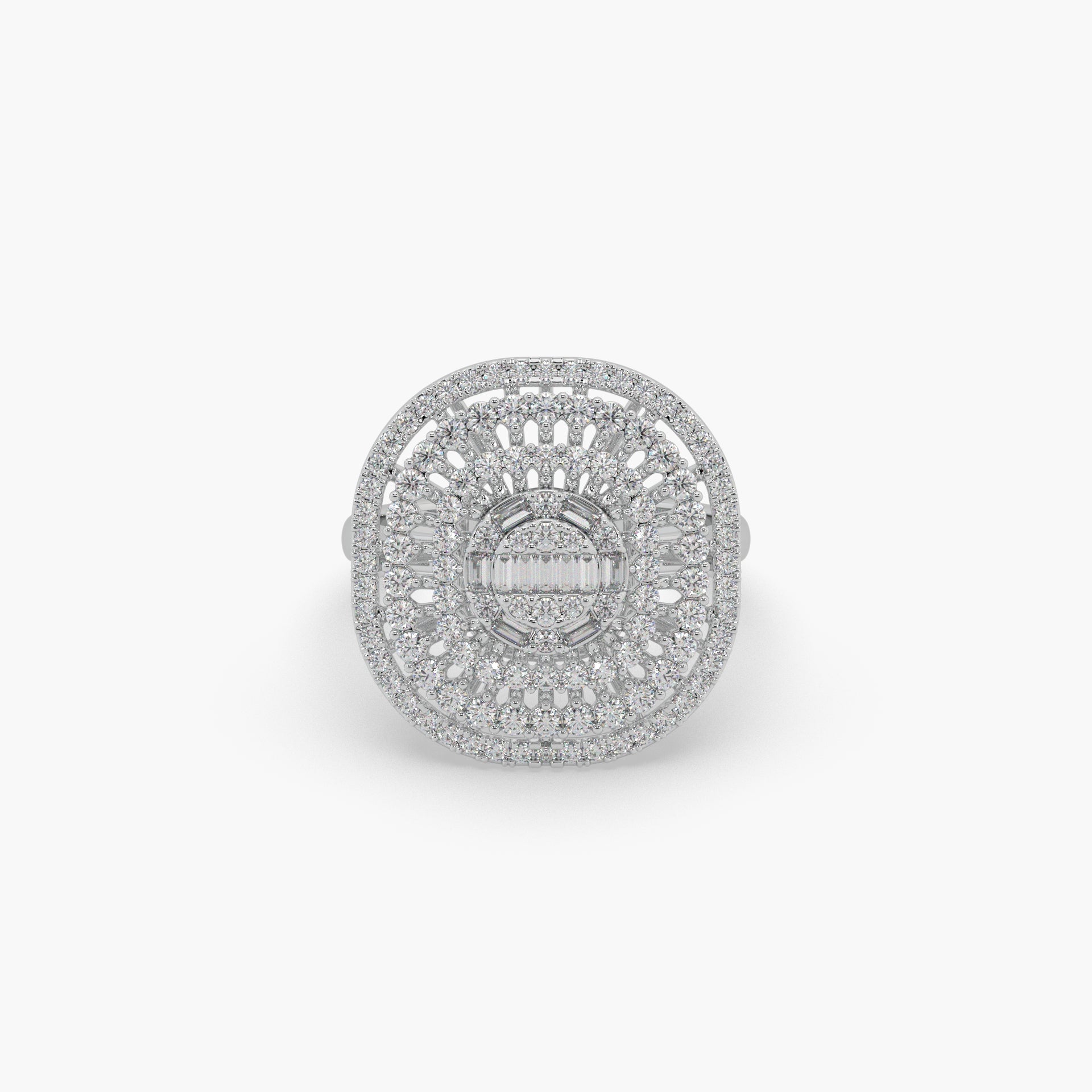 Guru Jewel's Round And Bugget Diamond Studded Fascinating Silver Ring For Her
