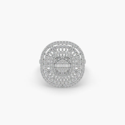Guru Jewel's Round And Bugget Diamond Studded Fascinating Silver Ring For Her