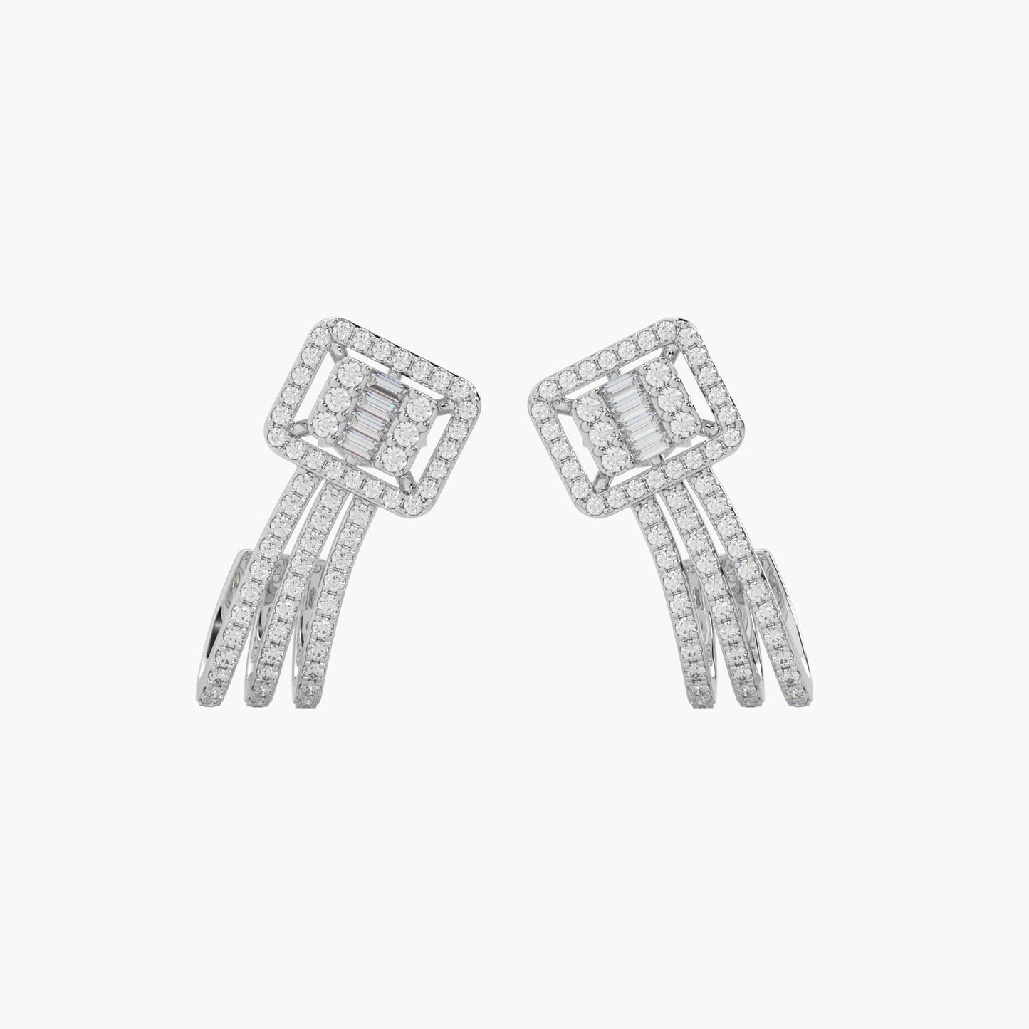 Guru Jewel's Round And Bugget Diamond Studded Long Silver Earrings For Her