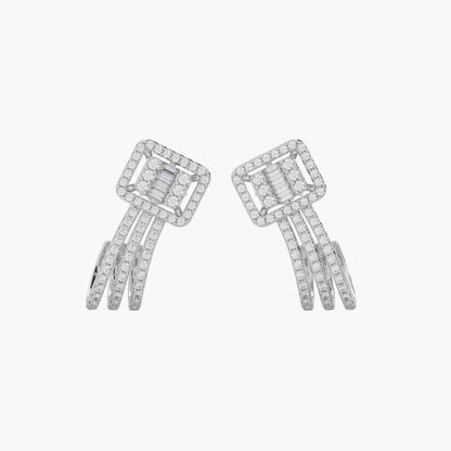 Guru Jewel's Round And Bugget Diamond Studded Long Silver Earrings For Her