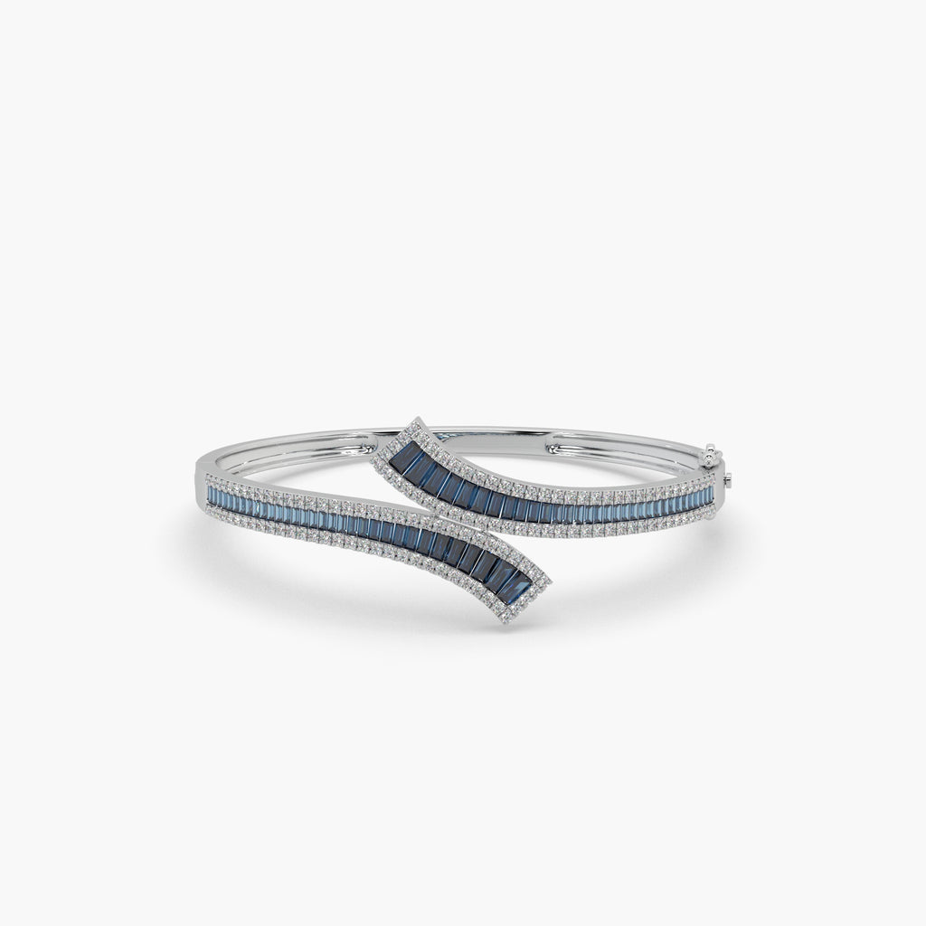 Guru Jewel's Beautiful Round And Baguette Diamond Studded Fabulous Silver Bracelet For Her