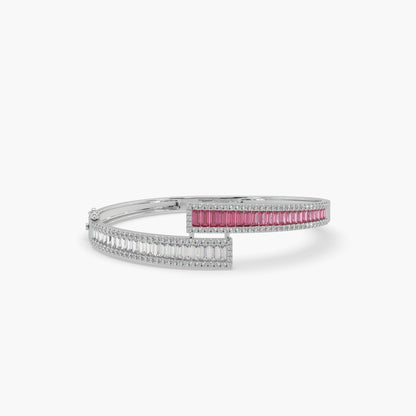 Guru Jewel's Round And Baguette Diamond Studded Fascinating Silver Bracelet For Her