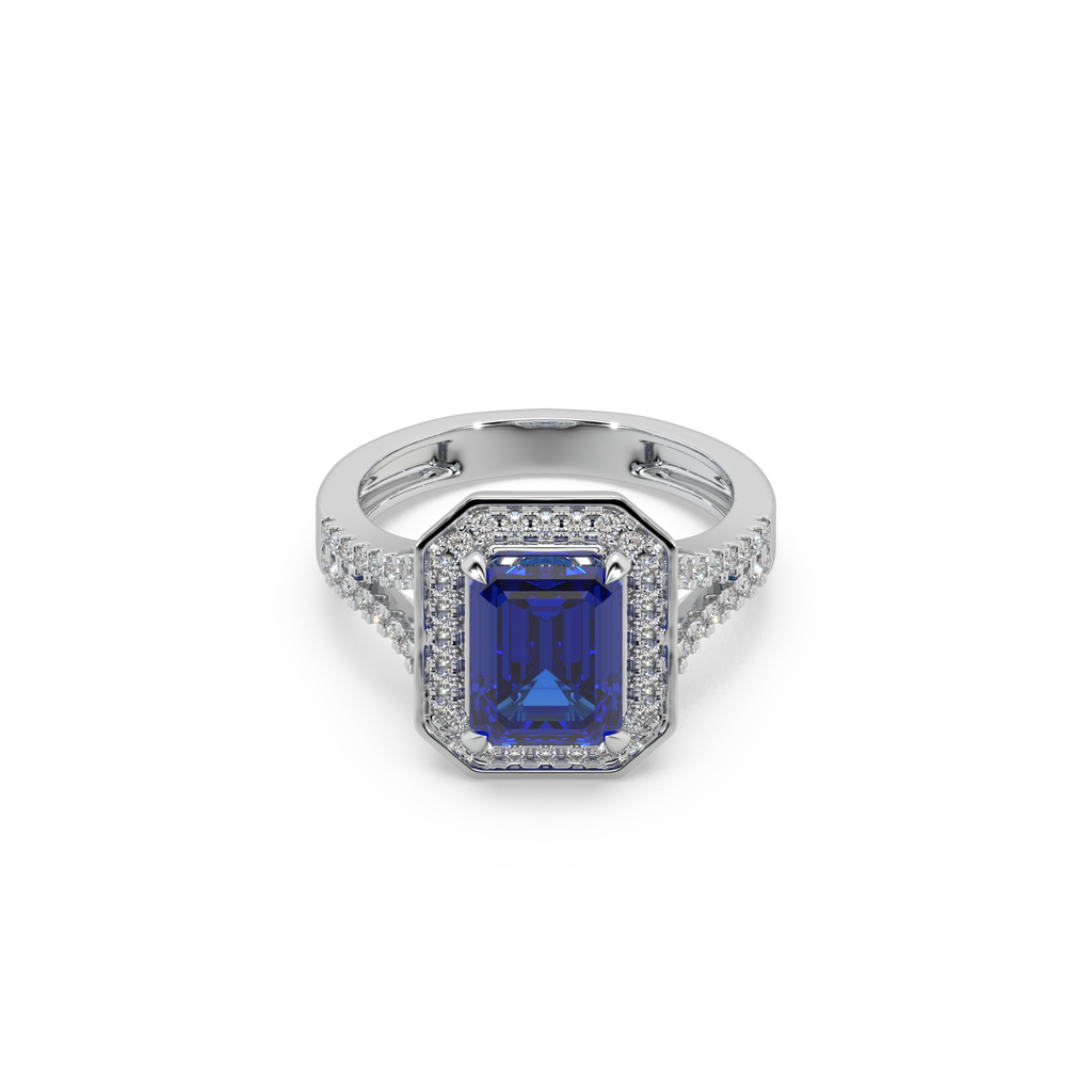 Woman's 925 Silver And Diamond And Blue Stone Studded Ladies Ring For Her