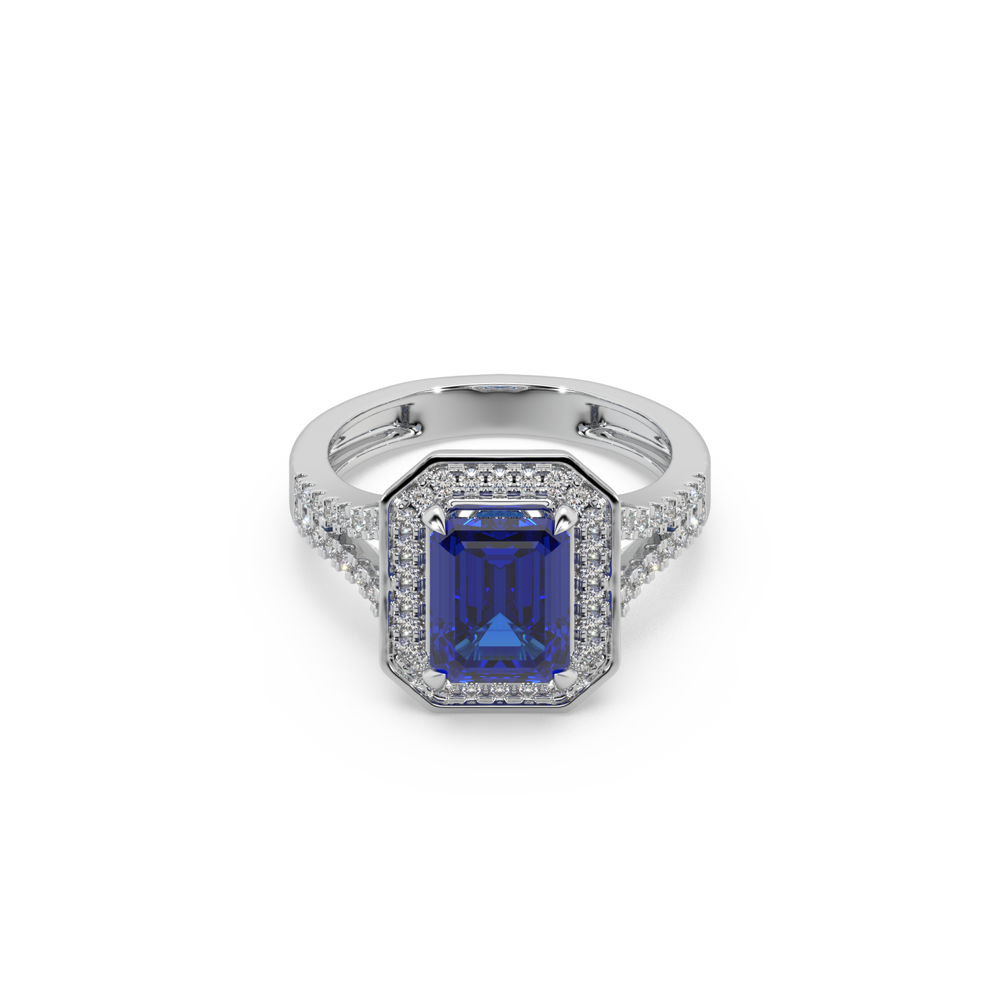 Woman's 925 Silver Moissanite Studded And Blue Stone Ladies Ring For Her