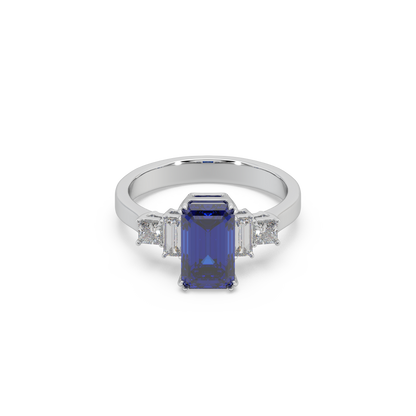 Devastating 925 Silver Moissanite And Blue Sapphire Studded Ladies Ring For Her