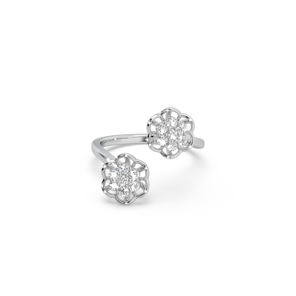 Exclusive Twin Piece 925 Silver And Round Diamond Studded Ladies Ring For Her