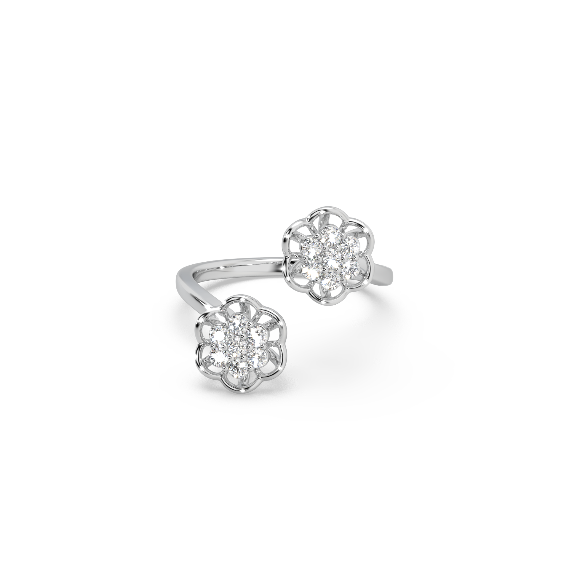 Exclusive Twin Piece 925 Silver And Round Diamond Studded Ladies Ring For Her