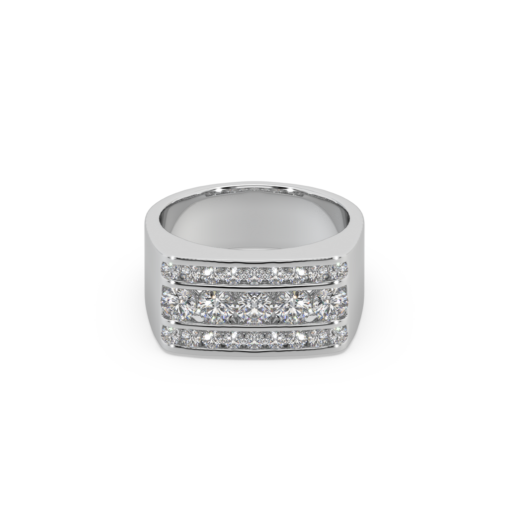 Impressive 3 Line 925 Silver And Round Diamond Studded Gents Ring For Him