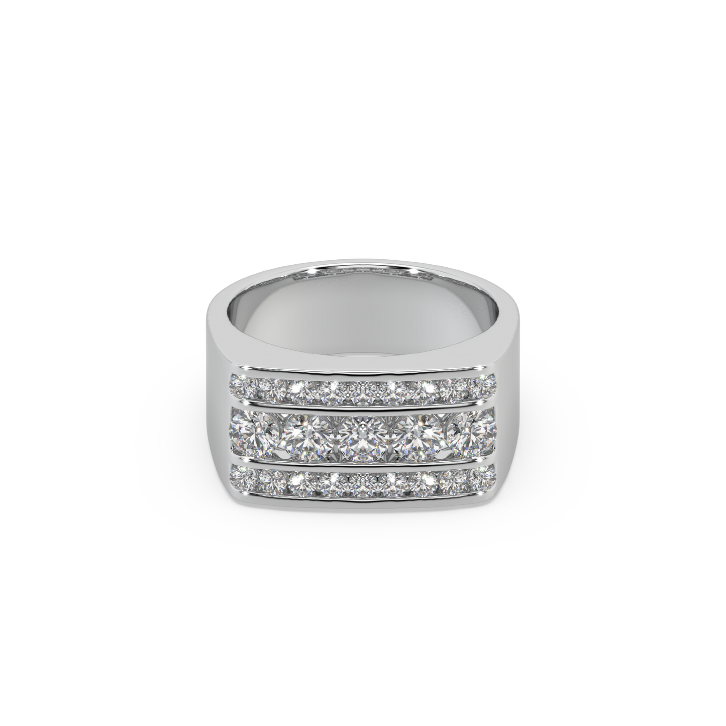 Impressive 3 Line 925 Silver And Round Diamond Studded Gents Ring For Him