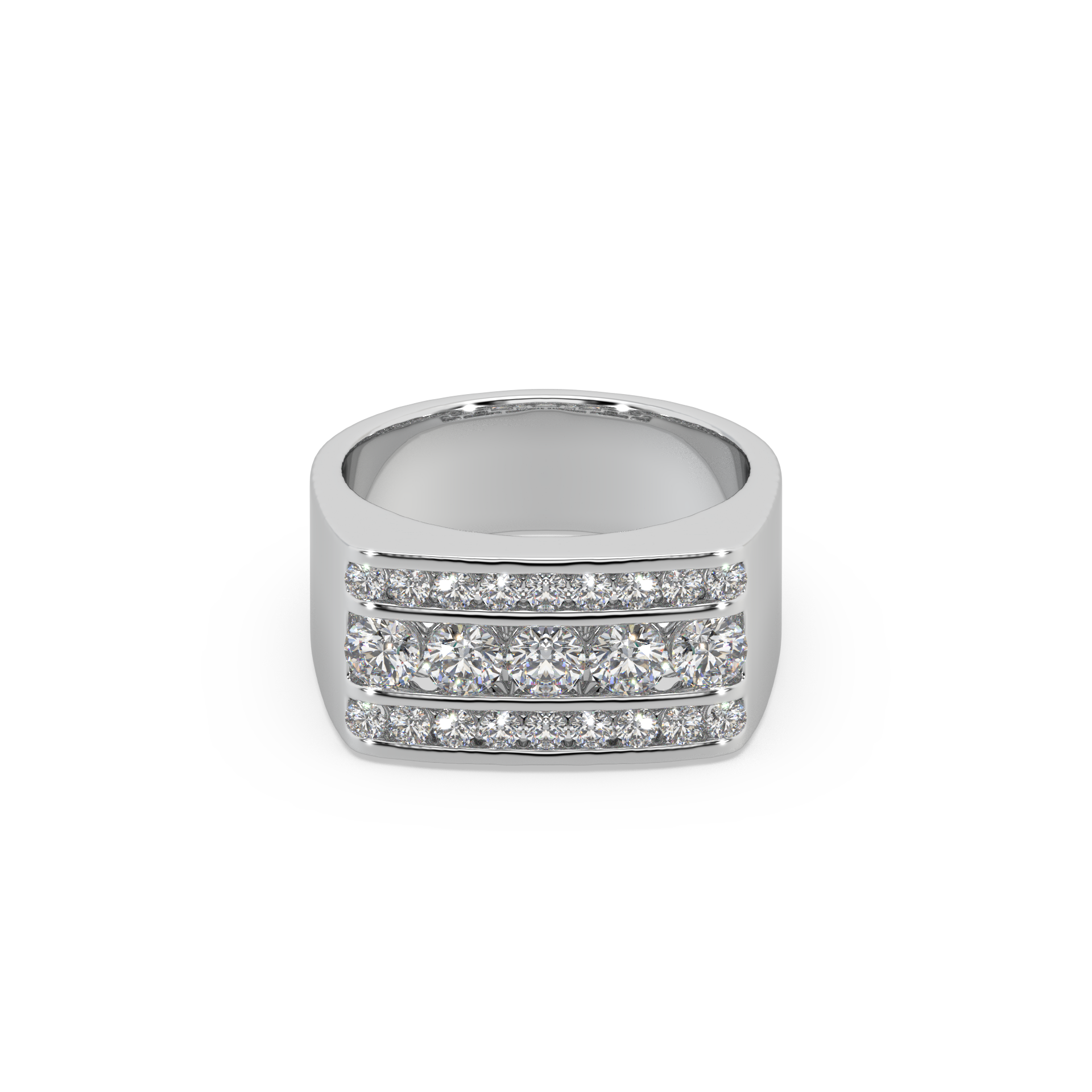 Impressive 3 Line 925 Silver And Round Diamond Studded Gents Ring For Him