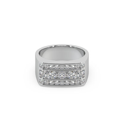 Impressive 3 Line 925 Silver And Round Diamond Studded Gents Ring For Him