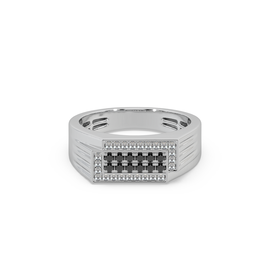 Impressive Black Diamond 925 Silver And Diamond Studded Gents Ring For Him