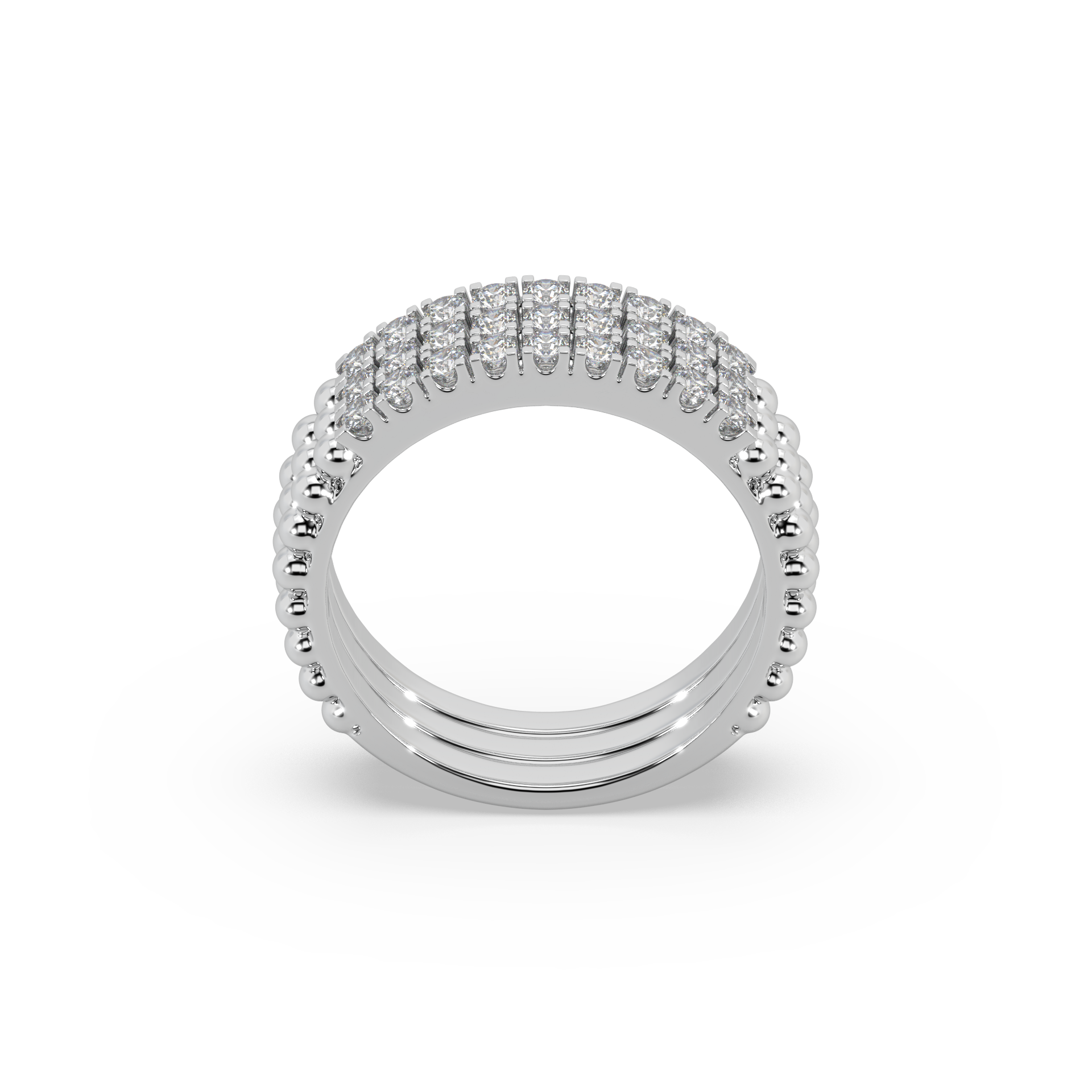 Glamorous 3 Band 925 Silver And Round Diamond Studded Ladies Ring For Her