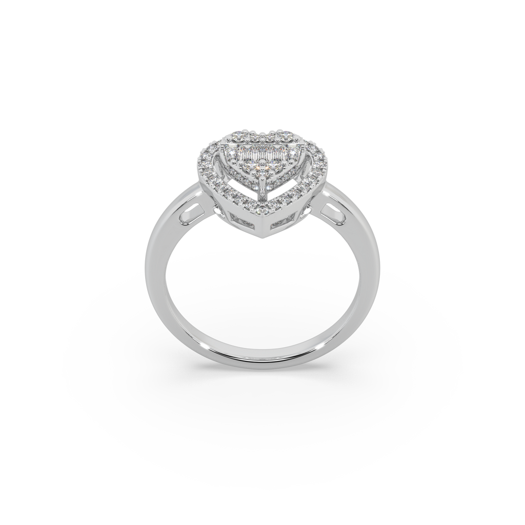 Heart Shape Buguette And Round Cut Diamond 925 Silver Ladies Ring For Her