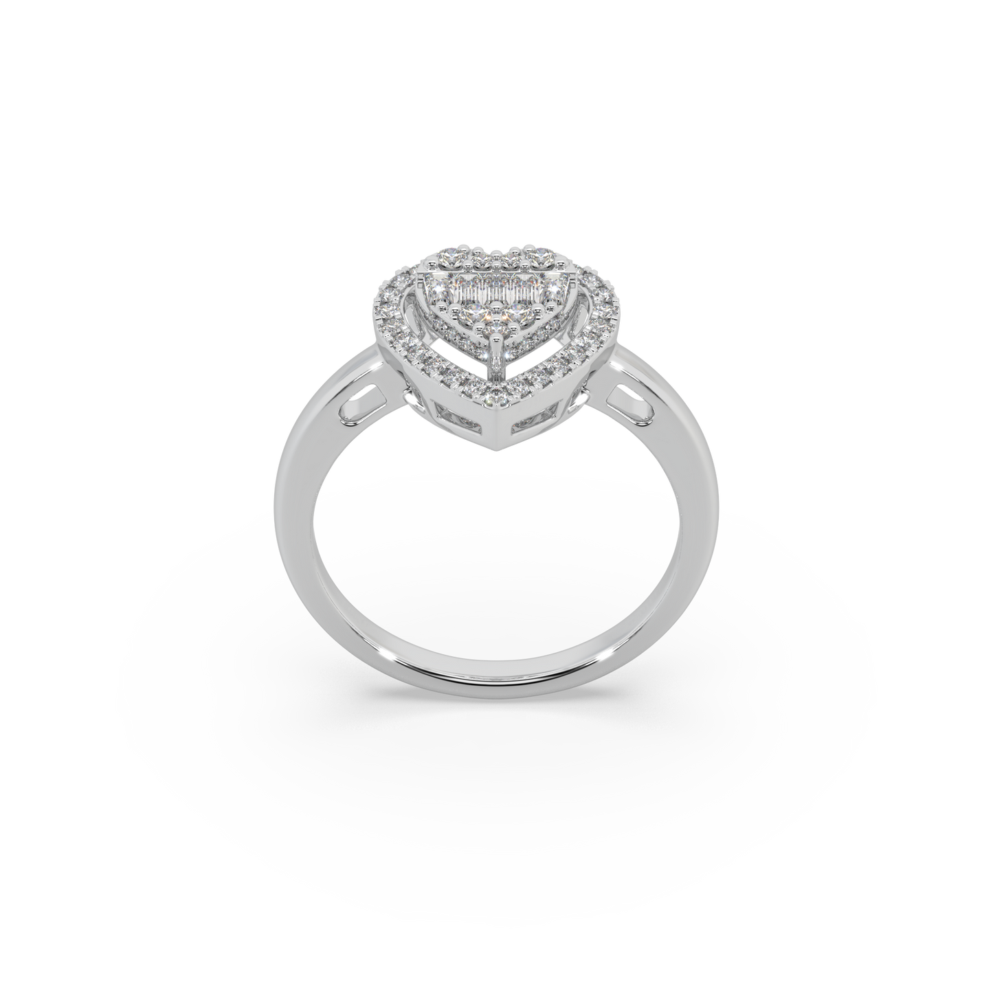 Heart Shape Buguette And Round Cut Diamond 925 Silver Ladies Ring For Her