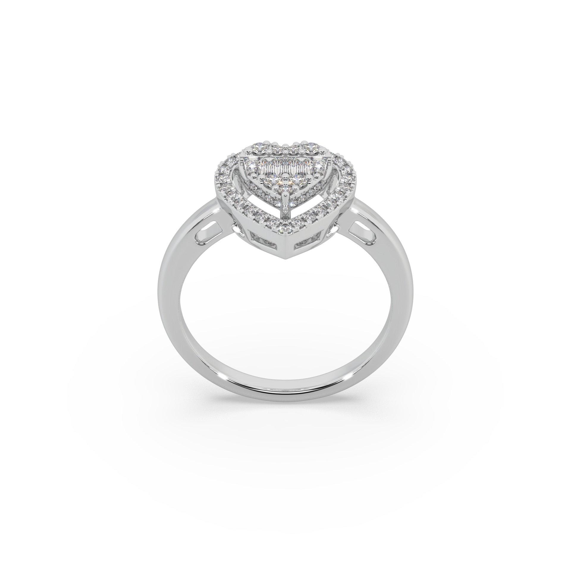 Heart Shape Buguette And Round Cut Diamond 925 Silver Ladies Ring For Her