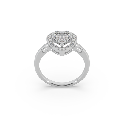 Heart Shape Buguette And Round Cut Diamond 925 Silver Ladies Ring For Her