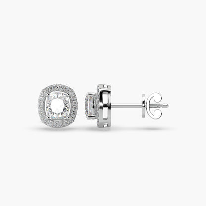 Guru Jewel's Fancy Cushion Shaped Diamond Studded Silver Earrings For Her