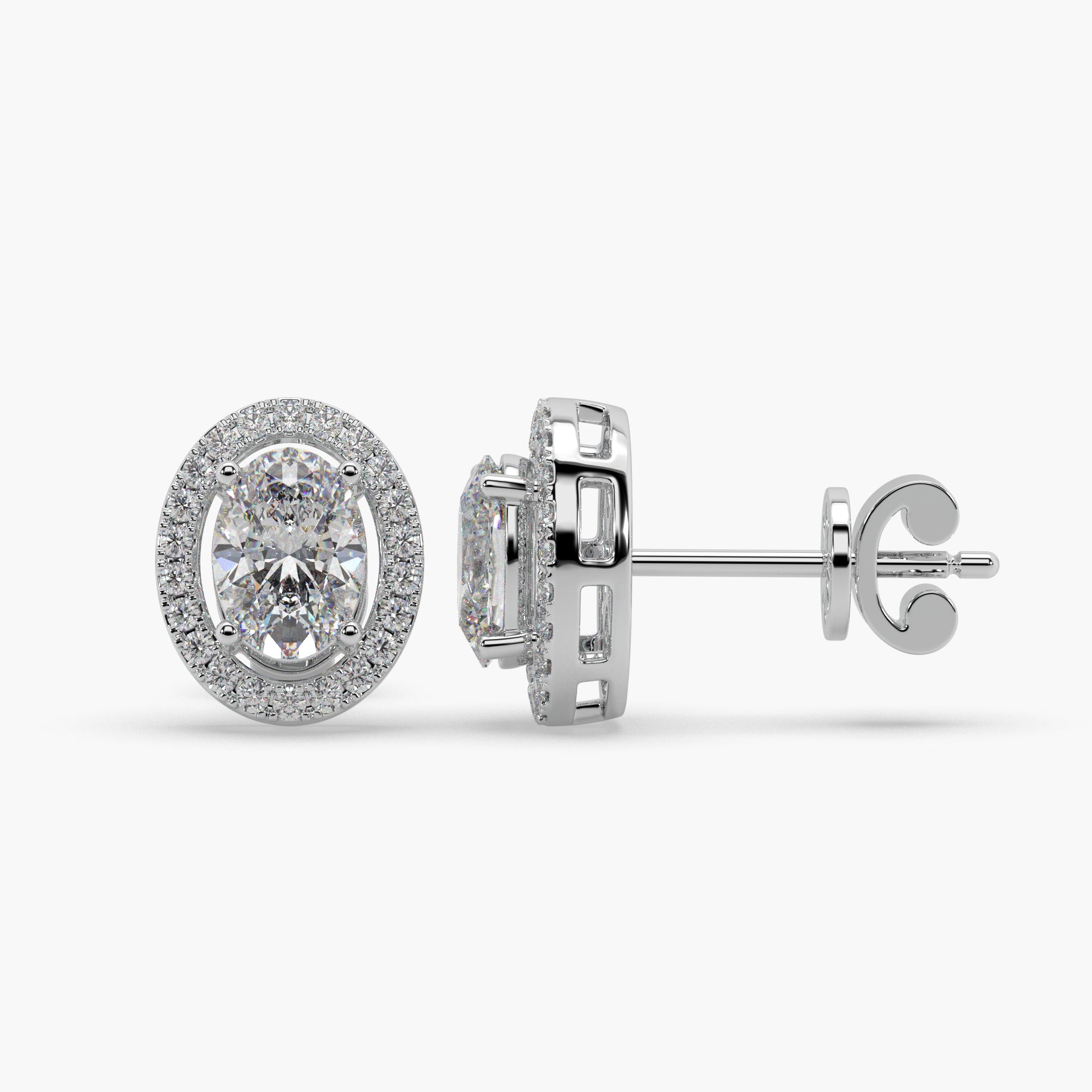 Guru Jewel's Ovel Shaped Fancy Diamond Studded Silver Earrings For Her