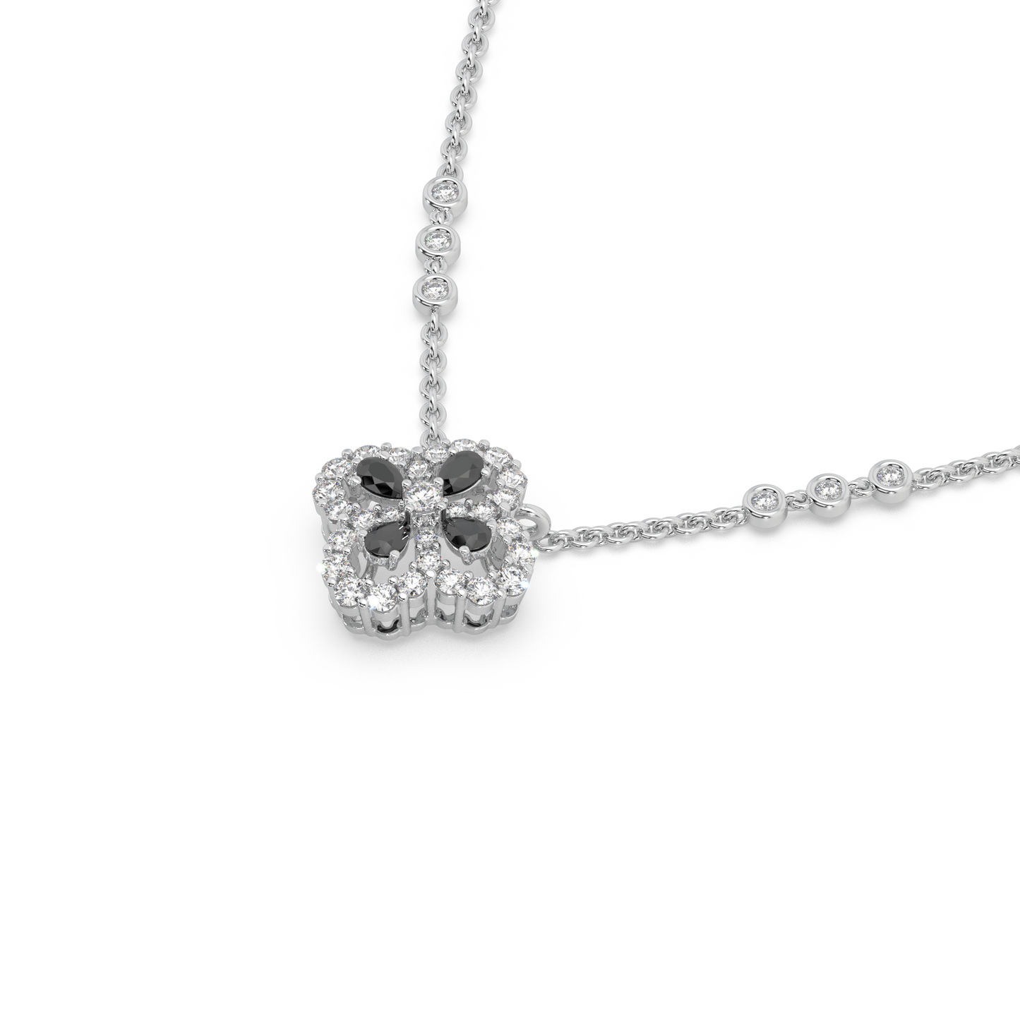 Fascinating 925 Silver And Round Diamond And Black Stone Studded Only Pendant