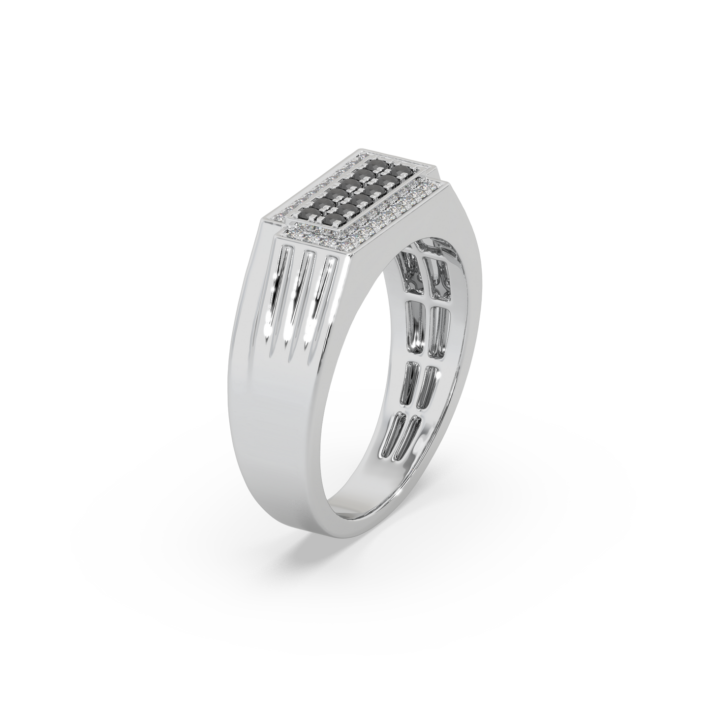 Impressive Black Diamond 925 Silver And Diamond Studded Gents Ring For Him