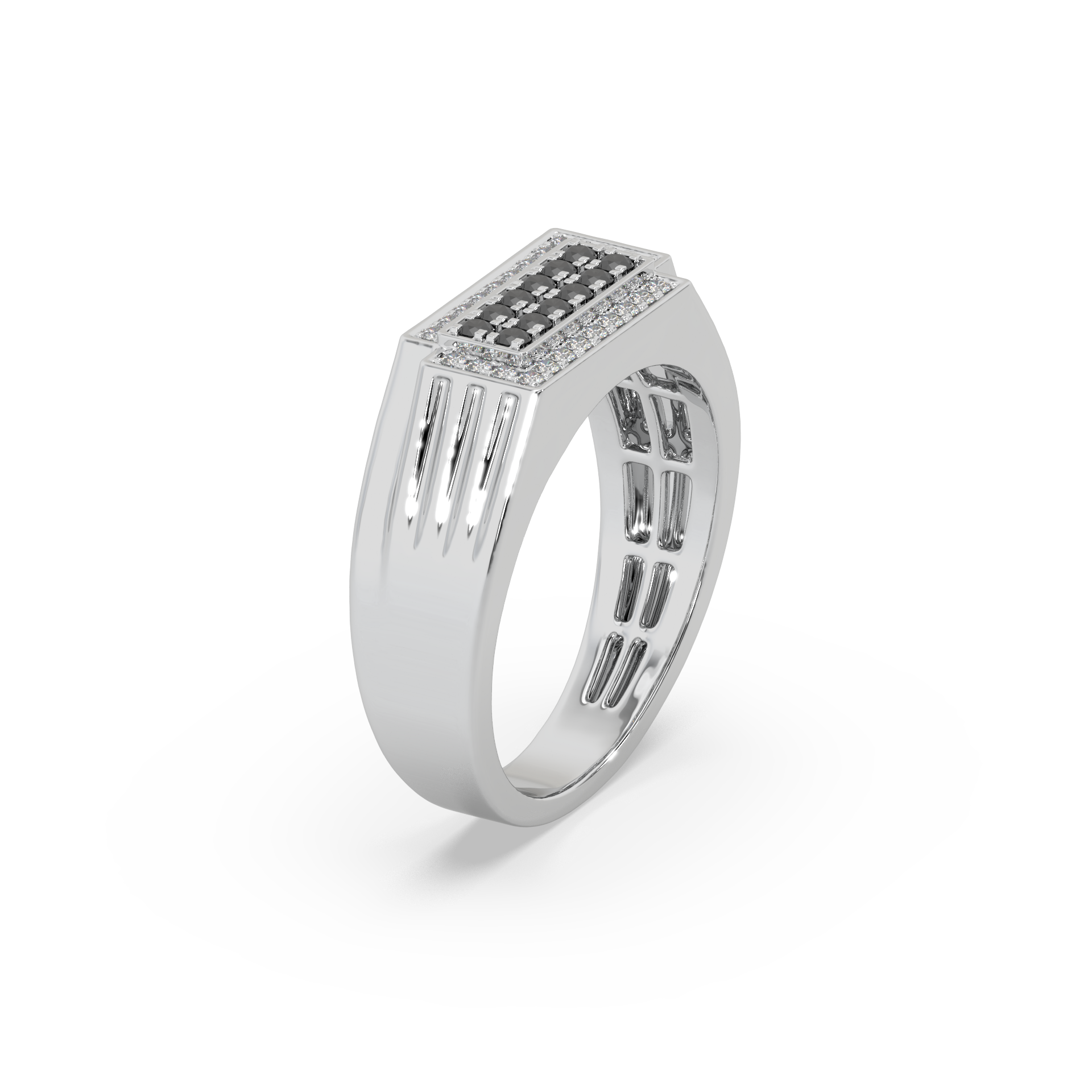 Impressive Black Diamond 925 Silver And Diamond Studded Gents Ring For Him