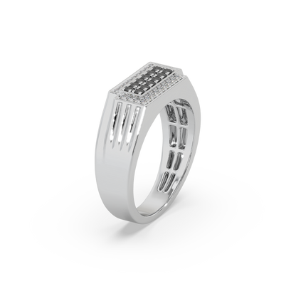 Impressive Black Diamond 925 Silver And Diamond Studded Gents Ring For Him