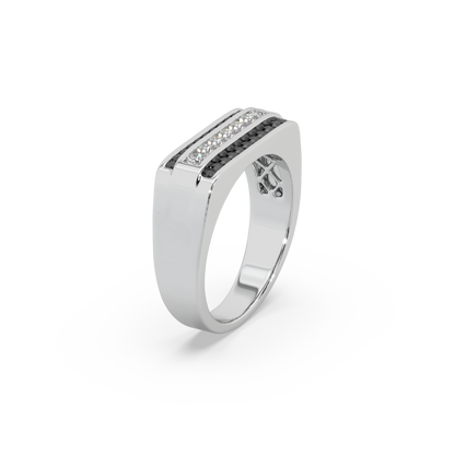 Guru Jewel's Round Diamond And Black Stone Studded Stunning Silver Ring For Him