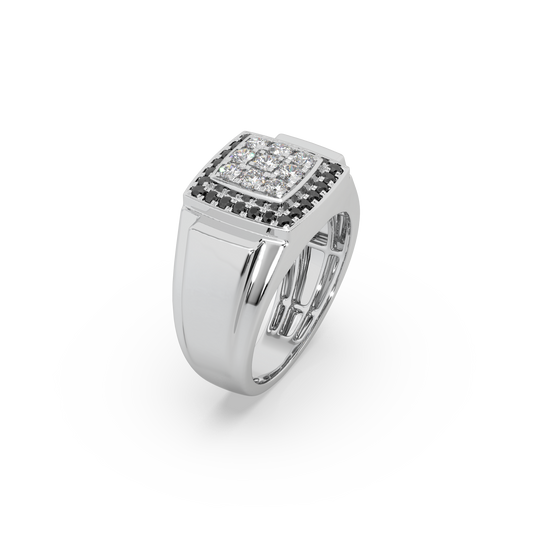 Black Diamond 925 Silver Moissanite  Studded Gents Ring For Him
