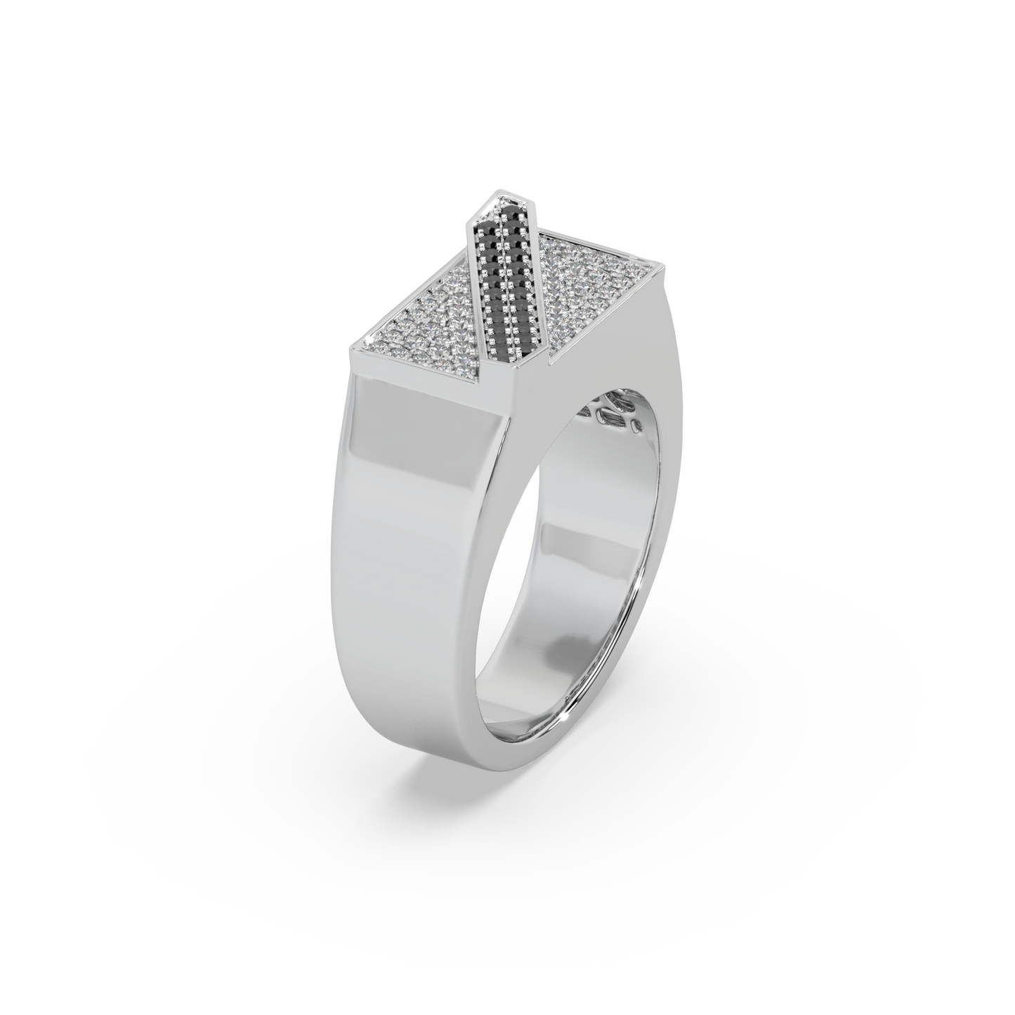 Unique Black Diamond 925 Silver And Round Diamond Studded Gents Ring For Him