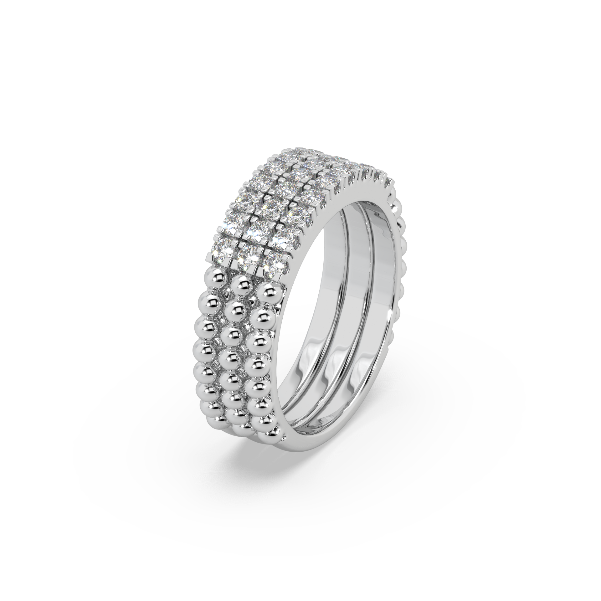 Glamorous 3 Band 925 Silver And Round Diamond Studded Ladies Ring For Her