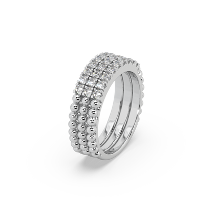 Glamorous 3 Band 925 Silver Moissanite Studded Ladies Ring For Her