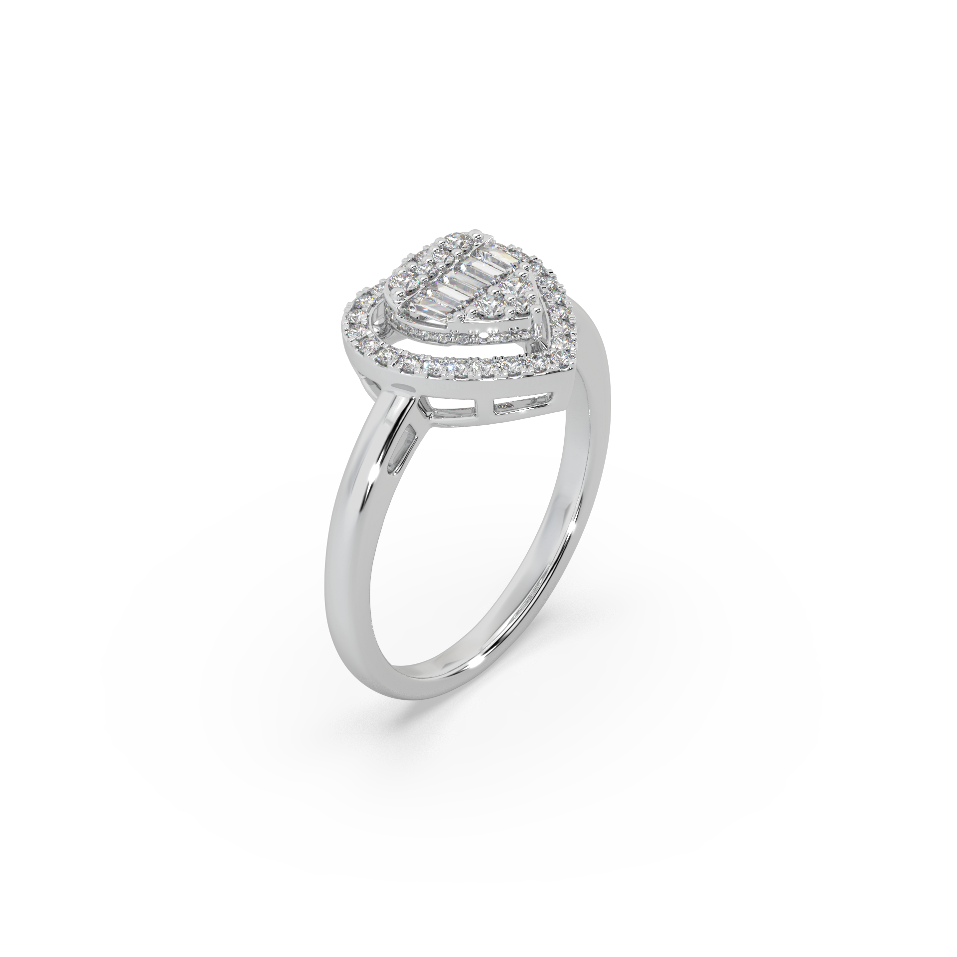 Heart Shape Buguette And Round Cut Diamond 925 Silver Ladies Ring For Her