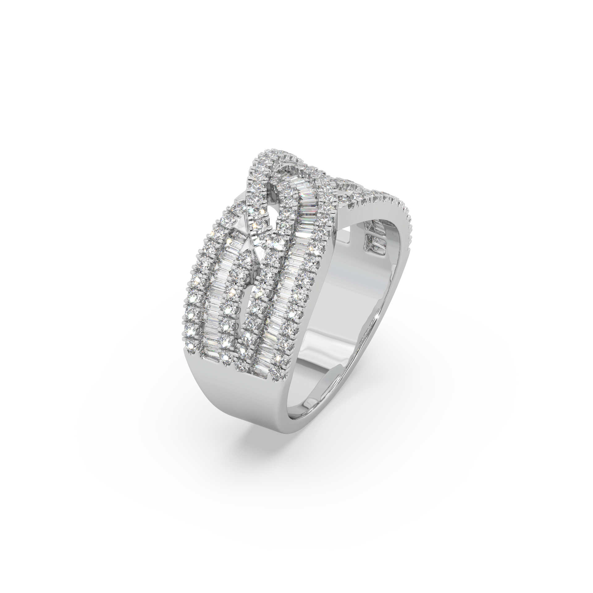 Exclusive Channel-Set Bugette 925 Silver And Diamond Studded Ladies Ring For Her
