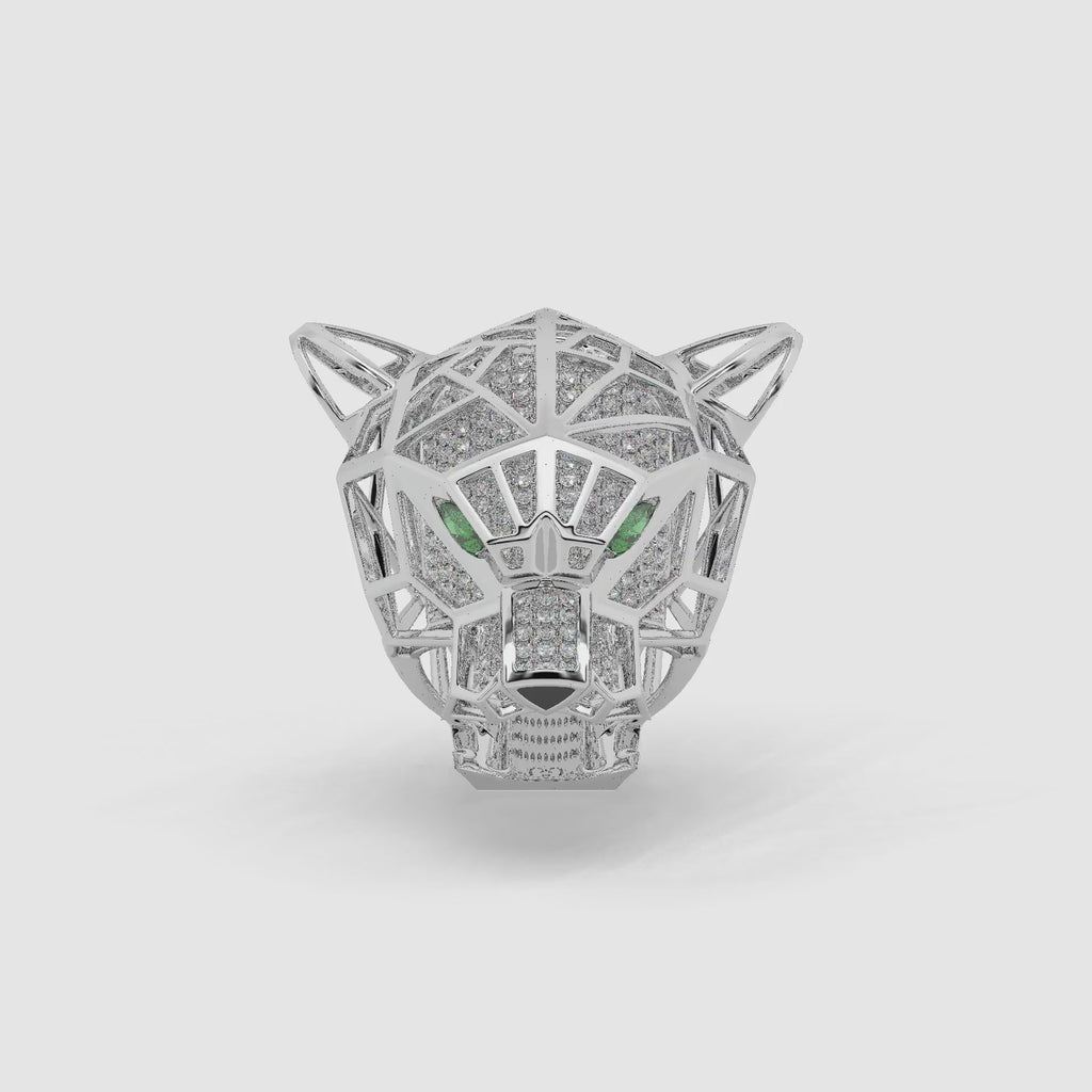 Guru Jewel's Exclusive Panther Style Round Diamond Studded Silver Ring For Him