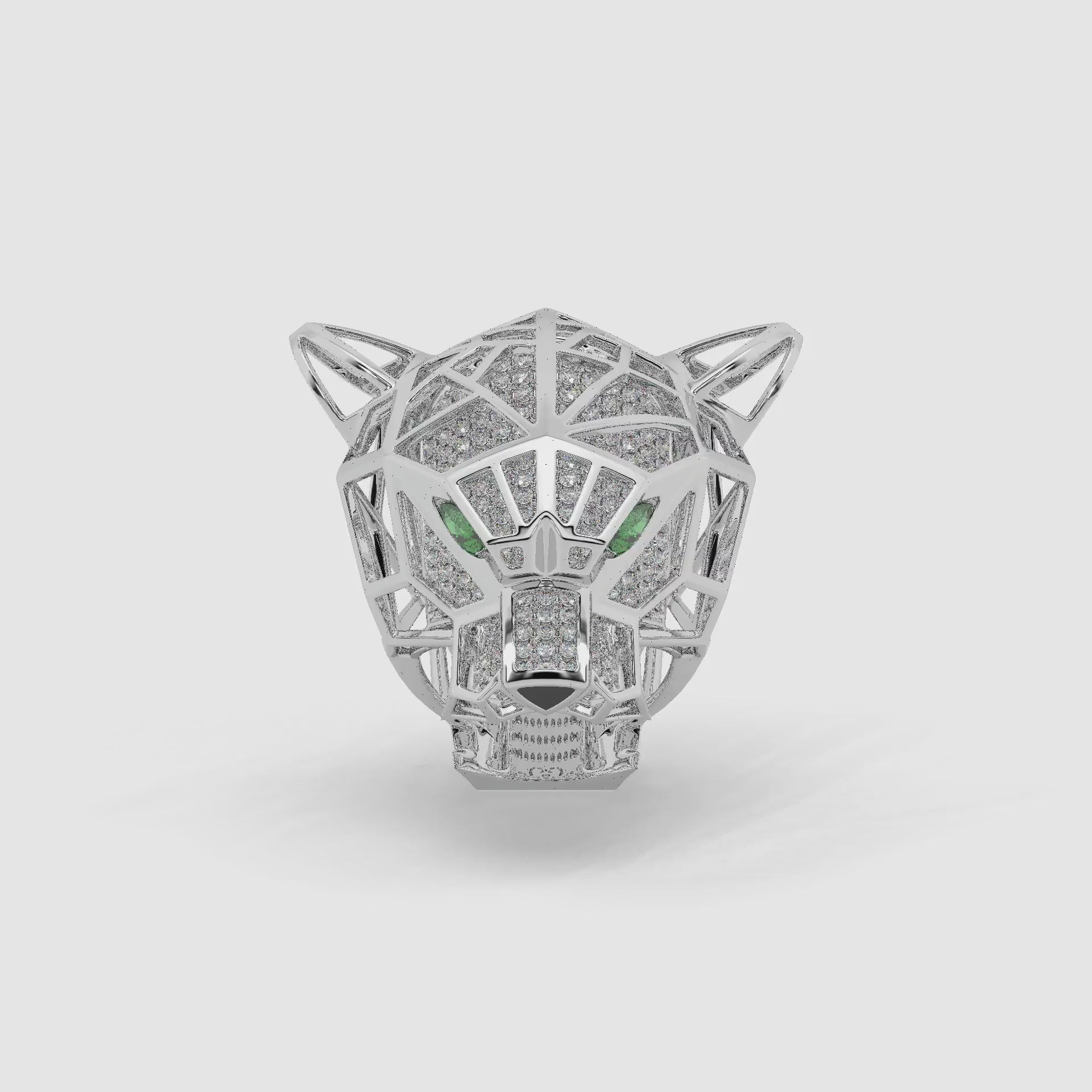 Guru Jewel's Exclusive Panther Style Round Diamond Studded Silver Ring For Him