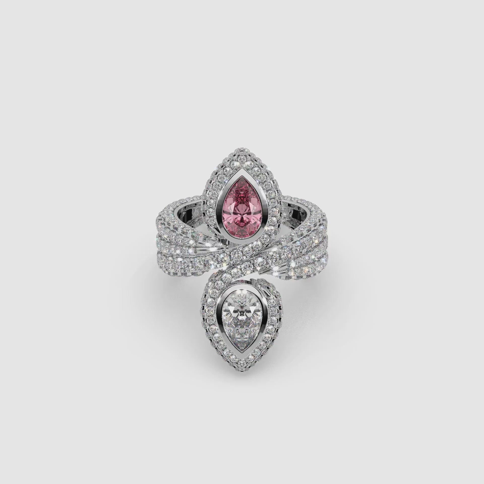 Guru Jewel's Pear Shaped Red Ruby And Fancy Diamond Studded Devastating Silver Ring For Her