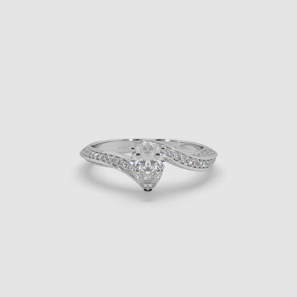 Guru Jewel's Fancy Pear And Round Shaped Diamond Studded Silver Ring For Her