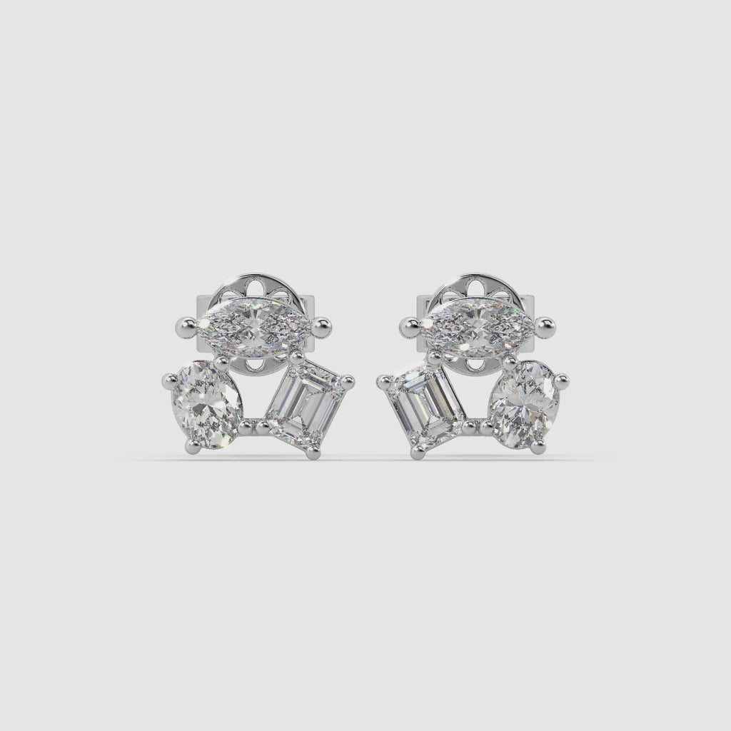 Guru Jewel's Fancy Cut Diamond Studded Silver Earrings For Her