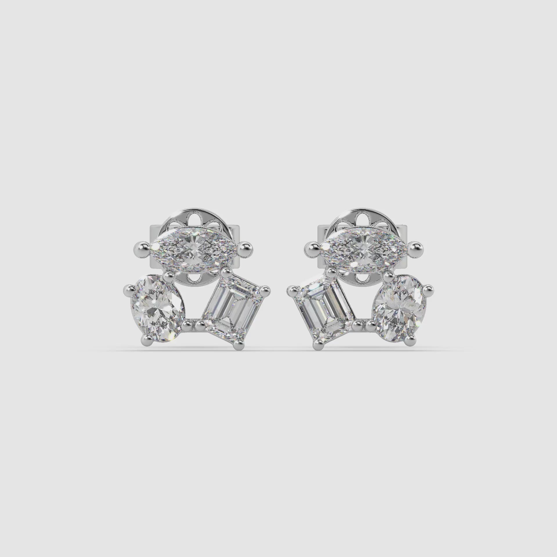 Guru Jewel's Fancy Cut Diamond Studded Silver Earrings For Her