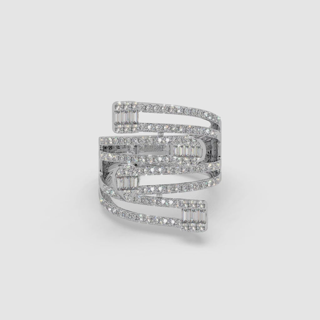 Guru Jewel's Round And Bugget Diamond Studded Attractive Silver Ring For her