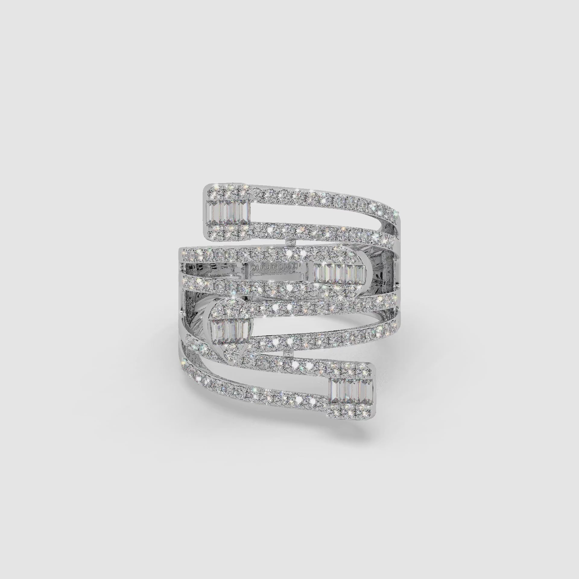 Guru Jewel's Round And Bugget Diamond Studded Attractive Silver Ring For her