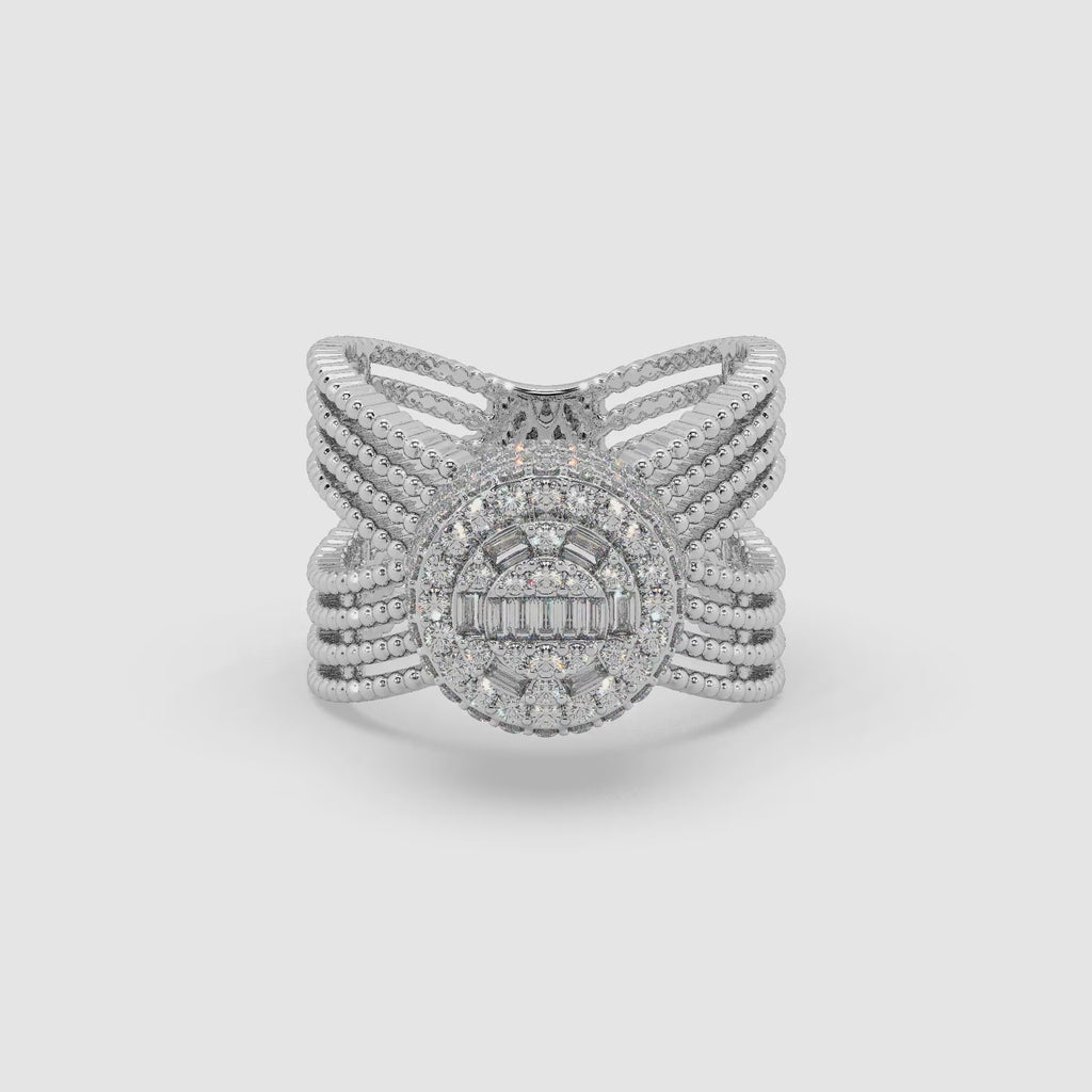 Guru Jewel's Round Diamond Studded Devastating Silver Ring For Her
