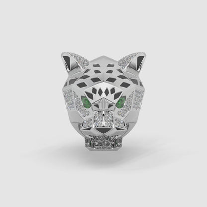 Guru Jewel's Devastating Panther Style Round Diamond Studded Silver Ring For Him