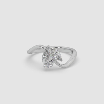 Guru Jewel's Fancy Marquise And Pear Shaped Diamond Studded Silver Ring For Her